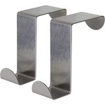 iGadgitz Home U6895 Pack of 2 Stainless Steel Over Door Hooks Reversible Hangers for Cupboard Cabinet Drawer Kitchen Bathroom etc.