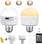 USB C Rechargeable Light Bulb with Remote Control, 2Pcs 4W Battery Powered Light Bulbs E27 Colorful Dimmable LED Bulb, Outdoor Camping Emergency Light Bulb with Detachable Lamp Holder