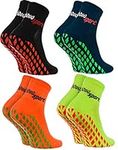 Rainbow Socks - Women Men Terry Sport Non Slip Ankle Socks - 4 Pairs - Black Blue Orange Green - Size UK 12-14 / EU 47-50