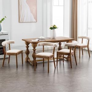 DM Furniture Mid Century Modern Dining Room Table Chairs Set of 4 Linen Fabric Kitchen Chairs with Comfortable Open Back Wood Side Chairs for Living Room/Lounge/Restaurant, Beige