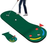 COSTWAY Golf Putting Green Set, Par Three Putting Mat with 3 Putting Cups, 1 Flag and Golf Hole Covers, Indoor Outdoor Putt Green Carpet for Golf Putting Practice