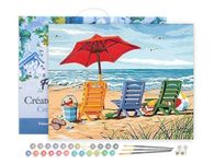 Figured'Art Paint by Numbers for Adults with Frame Beach Chairs 40x50 cm - Craft Art Painting DIY Kit Canvas Already Stretched on a Wooden Frame