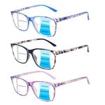 3 Packs Progressive Multifocus Reading Glasses Fashion Ladies Readers Blue Light Blocking Spring Hinge Pattern Eyeglasses (Mixture, 2.75, x)