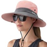 DRESHOW Women Sun Hat Outdoor UV Protection Hat Foldable Mesh Wide Brim Fishing Ponytail Beach Bucket Hats with Eyeglasses