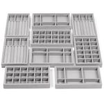 Belle Vous 9 Pack Grey Velvet Leather Stackable Jewellery Organiser Storage Trays - 12.3 x 21cm/4.84 x 8.27 Inches - Dresser Drawer Display Boxes for Necklaces, Rings, Bracelets & Earrings