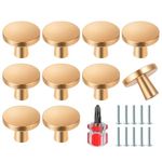 Ainiv 10 PCS Gold Cabinet Knobs, 30mm Round Drawer Knobs, Mushroom Dresser Handle, Single Hole Cupboard Handle, Aluminum Alloy Cabinet Knobs with Screws for Kitchen Wardrobes Bathroom Home Decoration