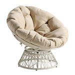 OSP Home Furnishings Wicker Papasan Chair with 360-Degree Swivel, 40” W x 36” D x 35.25” H, Cream Frame with Cream Cushion