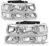 AUTOSAVER88 Headlight Assembly Compatible with 1999-2002 Chevy Silverado 1500 2500/2001-2002 Silverado 1500HD 2500HD 3500/2000-2006 Tahoe Suburban 1500 2500 Headlamp with Bumper Lights Clear Reflector