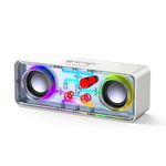 JAMELO Bluetooth Speaker with RGB Light, Portable Wireless Speaker, Bluetooth 5.3, Transparent Design, TWS Stereo Sound, TF Card, AUX, Outdoor Speaker for Party Camping Beach Travel Hiking, White