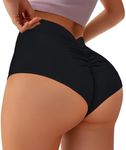 BOUFOR Women's Booty Shorts V Back Scrunch Butt Lifting Shorts, High Waisted Yoga Shorts Gym Athletic Shorts Mini Hot Pants, Black, Medium