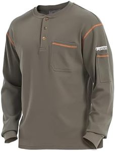 PTAHDUS FR Shirts for Men, 7.1oz CAT2/HRC2 Flame Resistant Shirts Long Sleeve, 100% Cotton FR Clothing for Men (7.1oz Orange/Grey, Large)