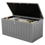Olsen & Smith 830L Extra-Large Garden Storage Box & Bench Seat – Lockable, Waterproof Outdoor Storage Box with Lid for Cushions, Tools & Toys – Wood Effect Grey, 160 x 78 x 76cm