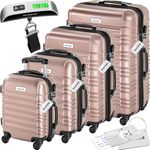 TecTake® Hard Shell Suitcase Set, Lightweight Suitcases with TSA Lock, Including Extra Large Suitcase, Large, Medium and Small, 360 Degree Wheels, Telescopic Handle and Luggage Scale - Rose Gold