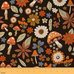 Hippie Flower Fabric by The Yard, 60S 70S Groovy Flower Upholstery Fabric, Mushroom Blossom Decorative Fabric, Vintage Boho Floral Indoor Outdoor Fabric for Quilting, 2 Yards, Orange