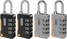 New Version AMIR 4 Pack Combination Padlock, 4 Digit Locker Lock Weatherproof Padlock Outdoor Combination Lock for School, Gym or Sports Locker, Fence, Toolbox, Box, Hasp Storage