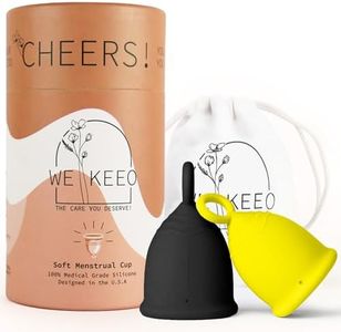 WE KEEO Menstrual Cup - Reusable, Soft & Safe Medical Grade Silicone Period Cup - 12 Hours Comfort - Eco Friendly Tampon & Pad Alternative for Active Lifestyle & Heavy Flow (Yellow & Black)