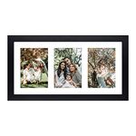 Golden State Art, 9x18 Black Photo Wood Collage Frame with Mat displays (3) 5"x7" pictures with REAL GLASS