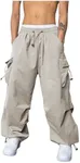 OYOANGLE Men's Cargo Pants Elastic Waist Flap Pockets Hip Hop Baggy Harem Pants Beige Solid XX-Large