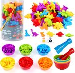 Counting Dinosaurs Matching Game with Sorting Cups, Sorting & Counting Toys, Preschool Color Learning Toys for 3 4 5 Years Old Girls Boys, STEM Educational Toy for Toddler (48 Dinos)