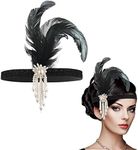 WLLHYF 1920s Flapper Headband, Feather Headwear Headpiece Black Head Wear 1920s Fashion Bling Rhinestone Hair Accessories for Women Girls Gatsby Themes Costume Prom Party Decoration (White Beads)