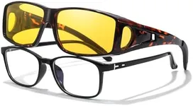 LVIOE Wrap Around Night-Vision Glasses, Fit Over Prescription Glasses with Polarized Yellow Lens Night-Driving Glasses