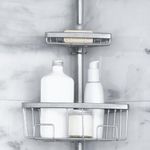 SOQ 4 Tier Shelf Corner Bathtub Shower Caddy Luxury Telescopic Metal Spring Tension Pole, Adjustable 201-266CM (Silver)