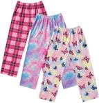 Ekouaer 2/3 Pack Girls Pajama Pants Soft Kids Pants Cute Print PJ Bottoms Elastic Waist Lounge Pants with Pockets Colorful Butterfly Printed Pants 150