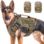 Tactical Dog Harness for Medium and Large Dogs No Pull Adjustable Dog Vest for Training Hunting Walking Military Dog Harness with Handle Service Dog Vest with Molle Panels Camouflage,L,With 2 Pouches