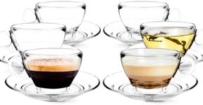 LEMONSODA Glass Latte Cup and Saucer Mugs Set - Coffee Cup with Handle - Drinking Glasses for Latte, Cappuccino, Hot Chocolate, Tea - Housewarming Gifts for Mother/Family/Friends - 8.75oz (Set of 6)