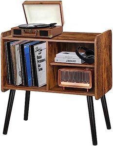 Possile Record Player Stand with Vinyl Record Storage, Mid-Century Turntable Stand for Living Room Bedroom Office, Record Player Table, Vinyl Holder Holds up to 100 Albums, Rustic Brown