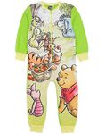 Winnie the Pooh Girls Onesie in Green | Kids All In One Fleece Pyjama Loungewear | Piglett Tigger Eeyore Rabbit PJs Sleepsuit Nightwear | Pajama Bodysuit Romper Merchandise Gift for Children