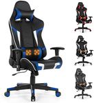 Costway Massage Gaming Chair, Racing Computer Chair w/Headrest & Massage Lumbar Support, Ergonomic High Back PVC Leather Office Chair, Adjustable Swivel Task Chair, White/Red/Grey/Blue (Blue)