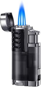 LcFun Butane Lighter 1 Pack Triple Jet Flame Torch Lighters Butane Refillable Gas Lighter Adjustable Windproof Pocket Lighter with Gift Box for Men and Women-Butane Not Included (1 Pack Black)