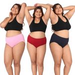 ADIRA | 3XL-10XL | Cotton Panty for Women | High Waist Panty with Full Coverage | No Elastic Exposure to Skin | Plus Size | Pack of 3 | Light Pink, Maroon & Navy Blue | 5XL