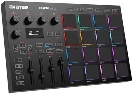 HXW EMP16 MIDI Pad Controller Beat Maker Machine With Bluetooth, 16 RGB Velocity Sensitive Beat Pads, 16 Level, Full/Half Level, OLED Display, MIDI In/Out