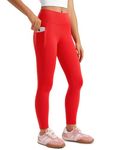 CRZ YOGA Girls Butterluxe Athletic Leggings with Pockets - High Waist Lounge Kids Teen Pants Yoga Active Dance Running Tights Deep Red Medium
