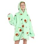 QPPIE Blanket Hoodie Kids Comfy Oodie Wearable Blanket Sherpa Warm Cozy Oversized Blanket Hooded Sweater for Boys Girls Teens Avocado-Green One Size Fits All