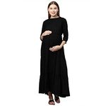 MomToBe Women's Rayon Maxi Solid Maternity Dress (1021mtbblksolidd-xxl_Black_XX-Large)