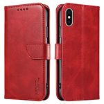 LOLFZ Wallet Case for iPhone X iPhone XS, Vintage Leather Book Case with Card Holder Kickstand Magnetic Closure Flip Case Cover for iPhone X iPhone XS - Red