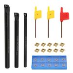 Lathe Boring Bar Set 3pcs S07K/S10K/S12M Turning Boring Bar with 10pcs CCMT060204 Carbide Inserts, Black Inserts CNC Metal Lathe Tool Holder
