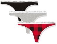 Calvin Klein Women's Carousel Logo Cotton Thong Multipack Panty, Black/Grey Heather/Small Buff Check Obsess, Medium