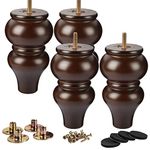 La Vane 6 inch / 15cm Wooden Furniture Legs, 4PCS Walnut Soild Wood Spindle Replacement Bun Feet with Pre-Drilled 5/16 Inch M8 Bolt & Mounting Plate & Screws for Sofa Loveseat Ottoman Cabinet