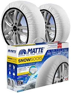 Bizymo Auto Snow Socks for Tires, Emergency Snow Traction for Vehicles Safe Travel on Ice, Frost, Snow, Extra Durable Snow Chains Equivalent Tire Chain Alternative Tire Socks Superx Series (X-Large)