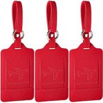 Teskyer Luggage Tags, 3 Pack Premium PU Leahter Luggage Tags Privacy Protection Travel Bag Labels Suitcase Tags (Starry Red)