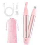 HEBECA Nose Hair Trimmer for Women - 2 in 1 Eyebrow Razor Nose Trimmer Ladies- Painless Electric Face Razors for Women Rechargeable Waterproof Portable (Pink)