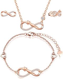 INFINIONLY Jewellery sets, women's, girls' necklace, pendant, bracelet, earring, 925 silver necklace, bracelet, earring, cute cat infinity symbol jewellery sets, zirconia, rose gold, Zirconia, Cubic Zirconia