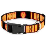 Buckle-Down Dog Collar Plastic Clip Iron Man Face I Am Iron Man Black Yellow Glow 11 to 17 Inches 1.0 Inch Wide