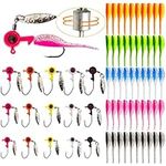 Ghanneey 65Pcs Fishing Jigs Lures Kit with Crappie Jigs Baits Heads Hooks for Trout Salmon Bass Crappie Pike Saltwater and Freshwater