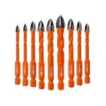 BGTEC Masonry Drill Bits Set - 5mm*2/6mm*4/8mm*2/10/12mm Tungsten Carbide Tip Tile Drill Bit Set for Ceramic Tile, Brick Wall, Concrete, Wall Mirror, Glass, Plastic and Wood Hex Shank.