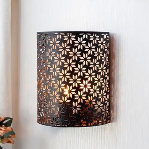 NEWIMAGE Battery Powered Lamp 20cm H Wall Sconce Lighting Metal Rustic Wall Mount Lamp with with 6-Hour Timer Wall Decor for Living Room Bedroom Hallway Stairway(Brown, Snowflake)